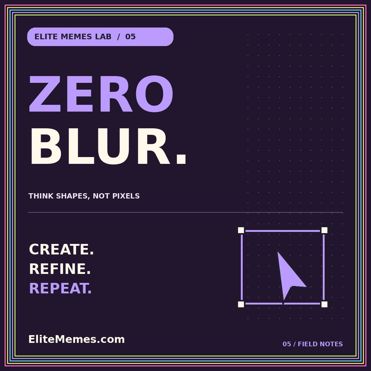 Neon ZERO BLUR. typography card with an original vector illustration and EliteMemes.com pinstripe frame.